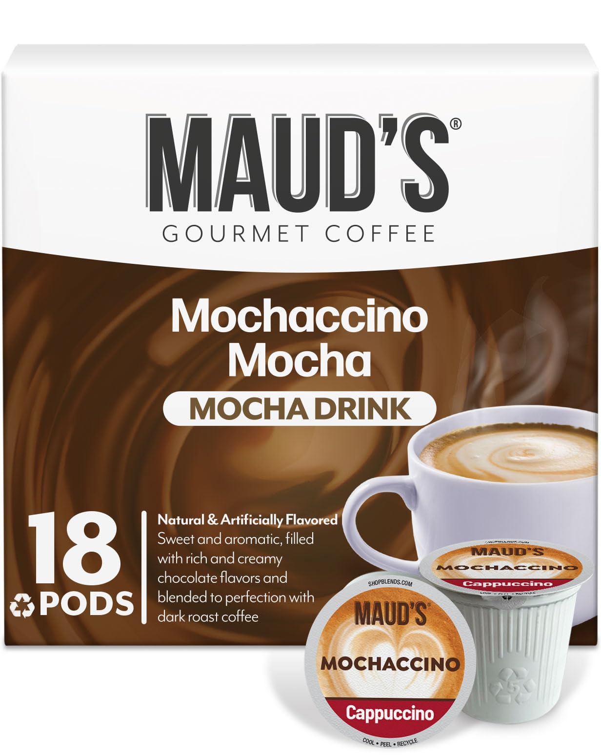Amazon.com: Maud's Chocolate Mocha Cappuccino Coffee Pods, 18ct
